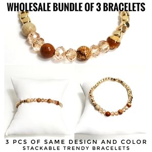 Stackable Stone Crystal Bracelet, Trendy Teen Stack Stretchy Bohemian Cute Gold